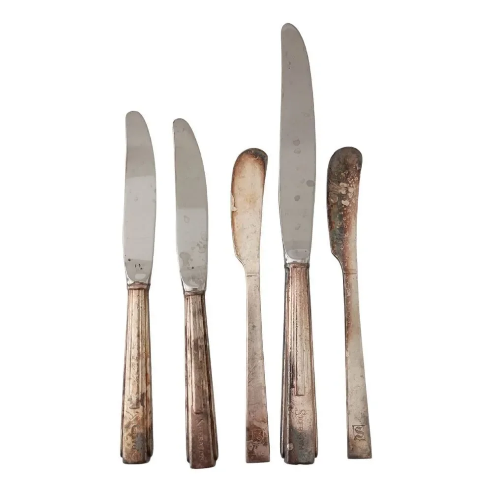 Vintage Sheraton Hotel Flatware Silver Plate‎ Logo Knives Knife Set Of 5 Mixed.